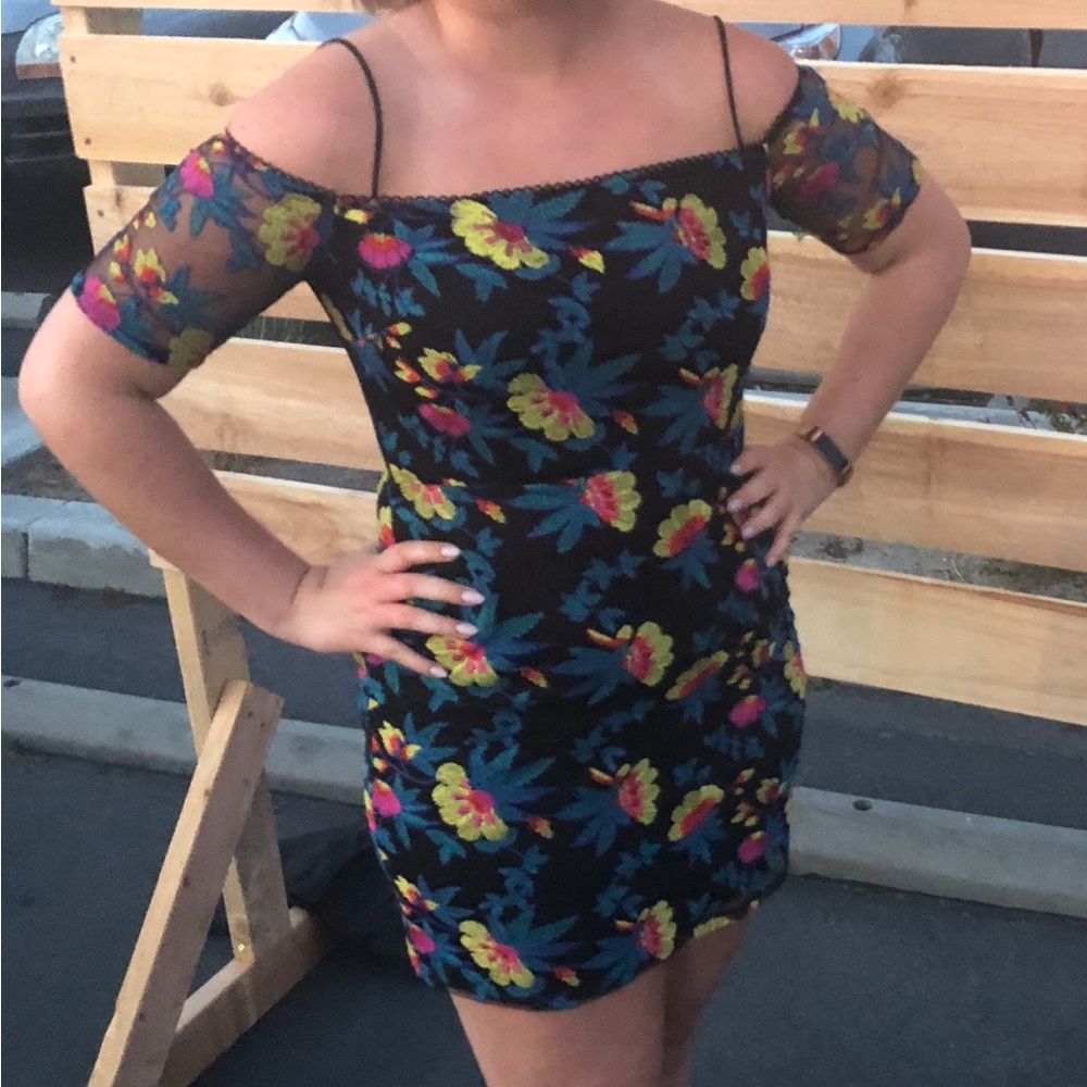 Topshop embroidered colorful dress with mesh back